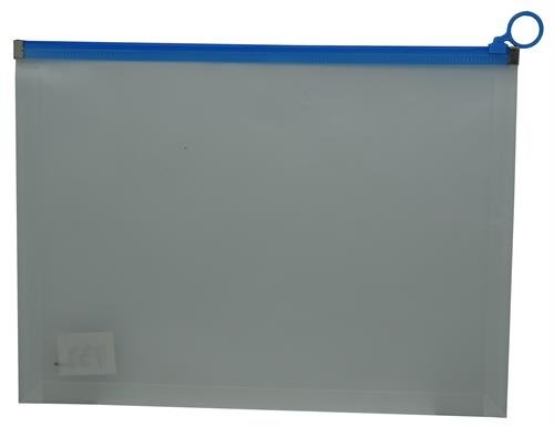 Brainware A4 Clear Carry Folder With Blue Easy Slide Zip