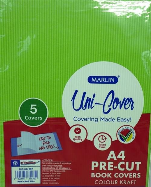 Marlin Kids Precut A4 Green Kraft Paper Book Cover 5 pack