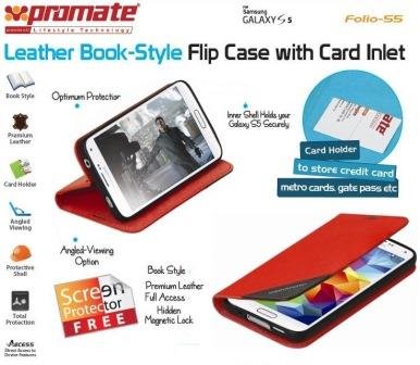 Promate Red Folio S5 Bookcover with inside card pocket